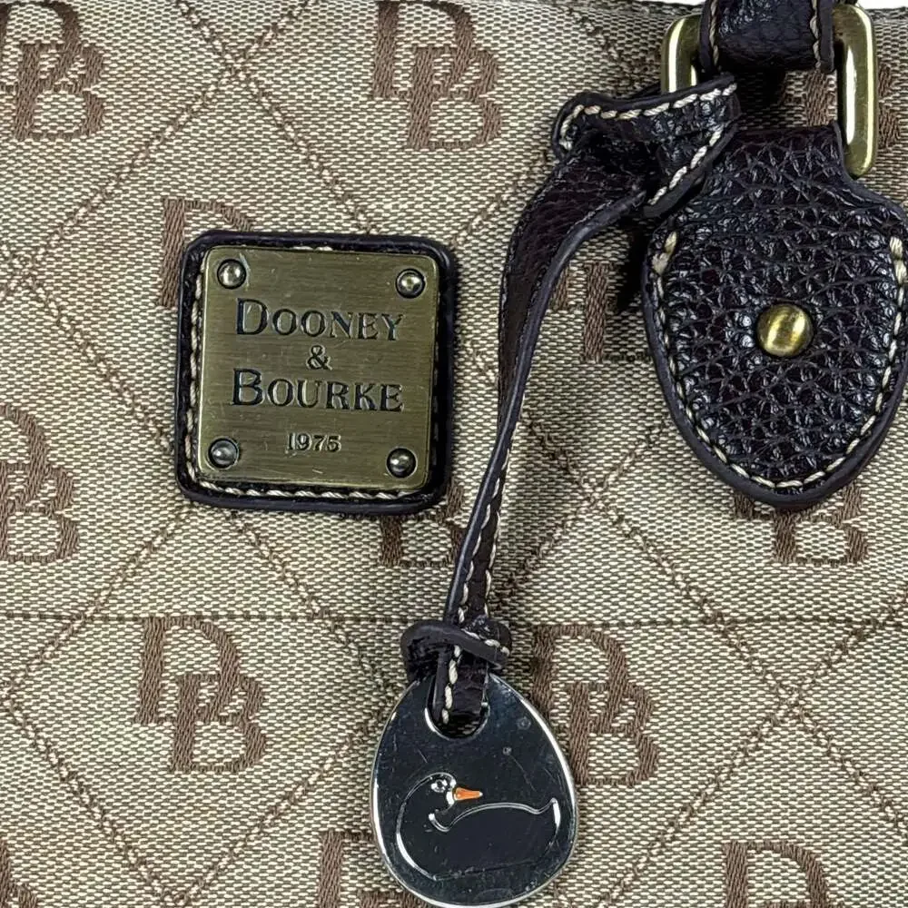 DOONEY & BOURKE Brown Tan Logo Jacquard and Leather Satchel Purse Handbag